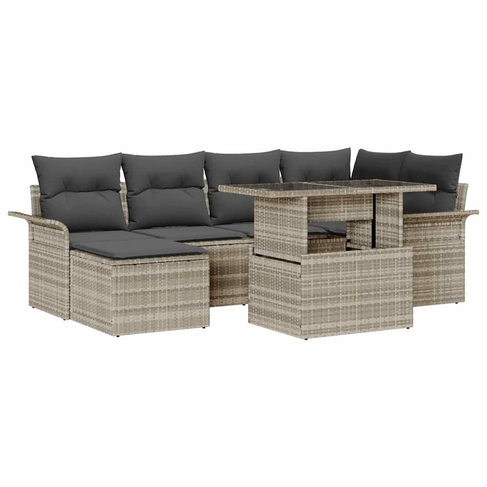 7 Dalių Sodo Sofa Komplektas su Pagalvėmis Šviesiai Pilkas Poli Ratanas