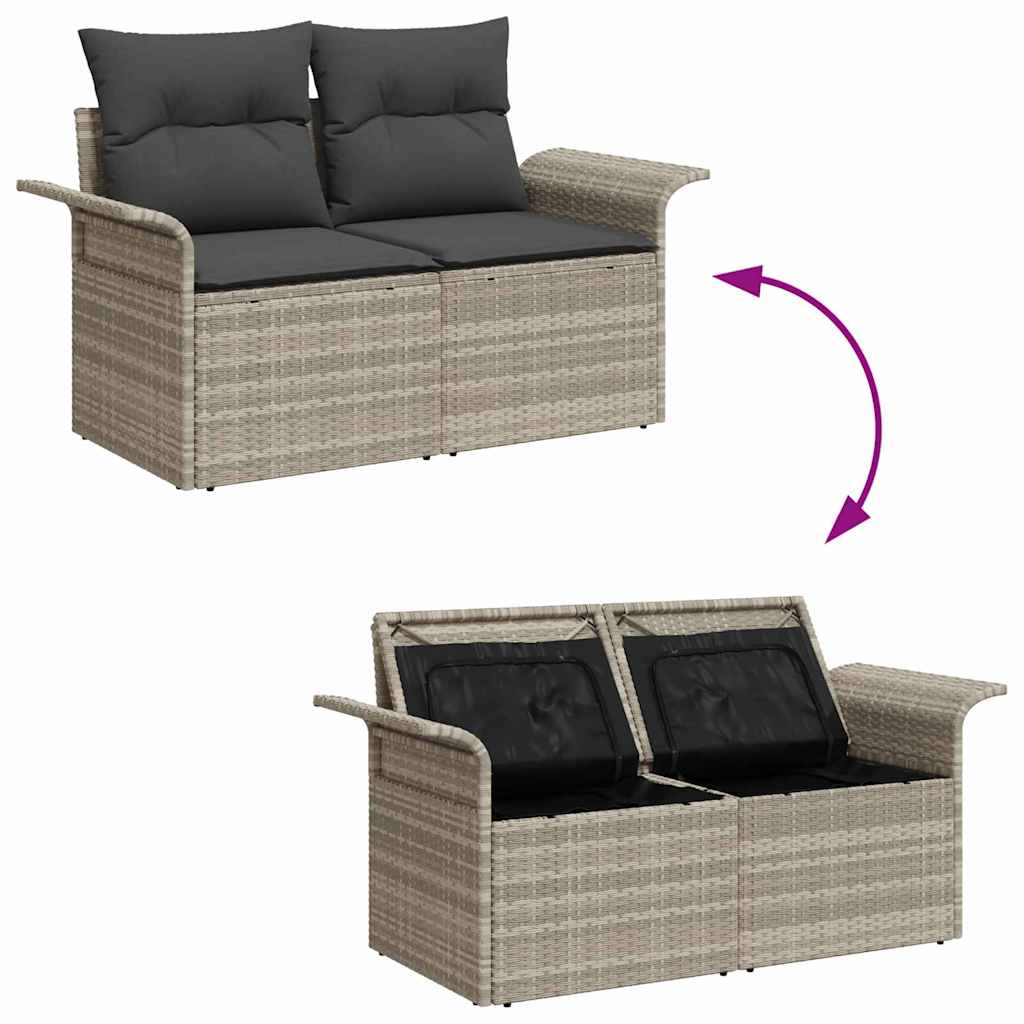 7 Dalių Sodo Sofa Komplektas su Pagalvėmis Šviesiai Pilkas Poli Ratanas