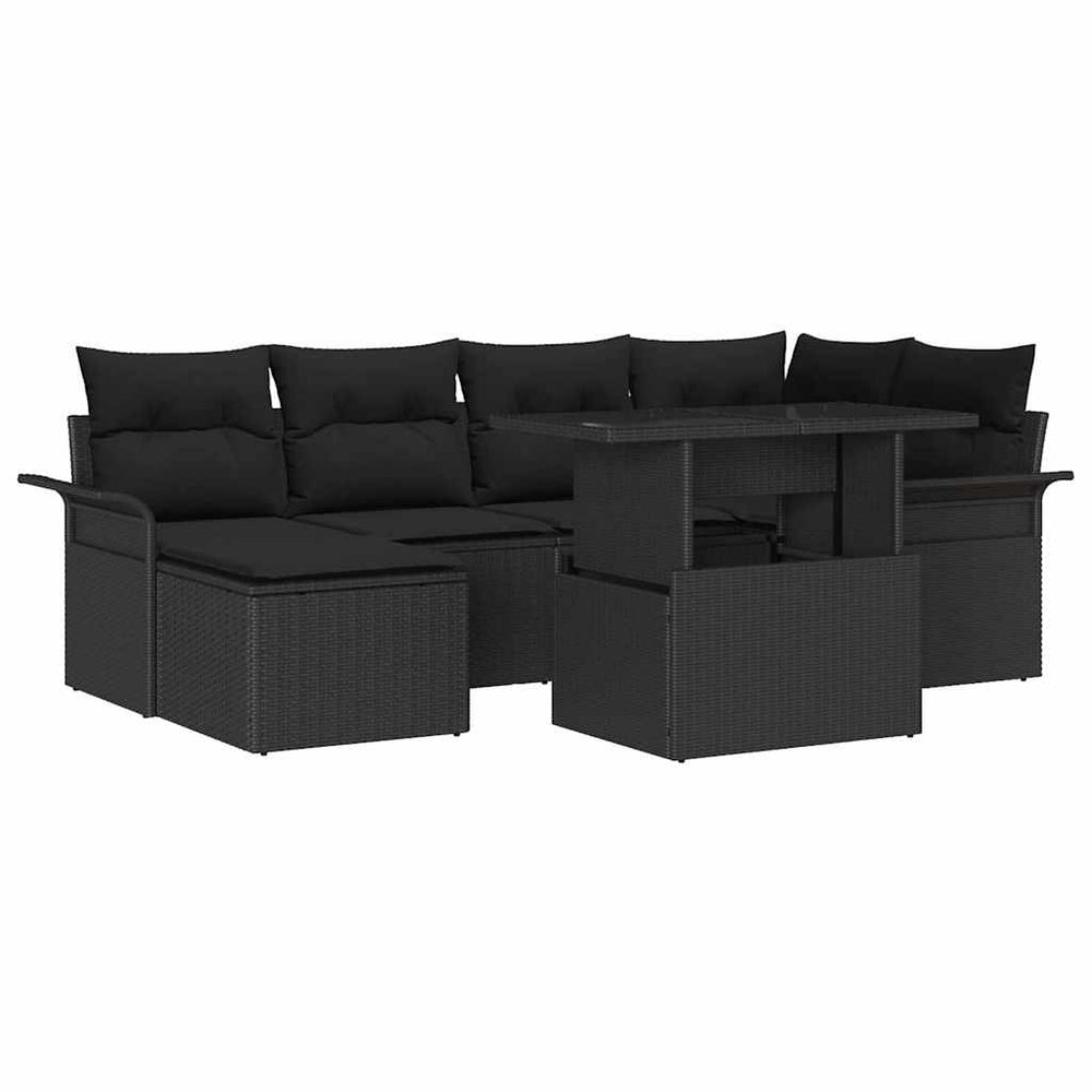 Sodo Sofų Rinkinys su pagalve 7 pcs Juoda Poli ratanas