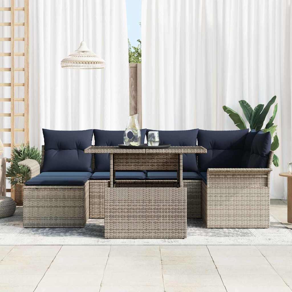 Sodo Sofų Rinkinys su pagalve 7 pcs Pilka Poli ratanas