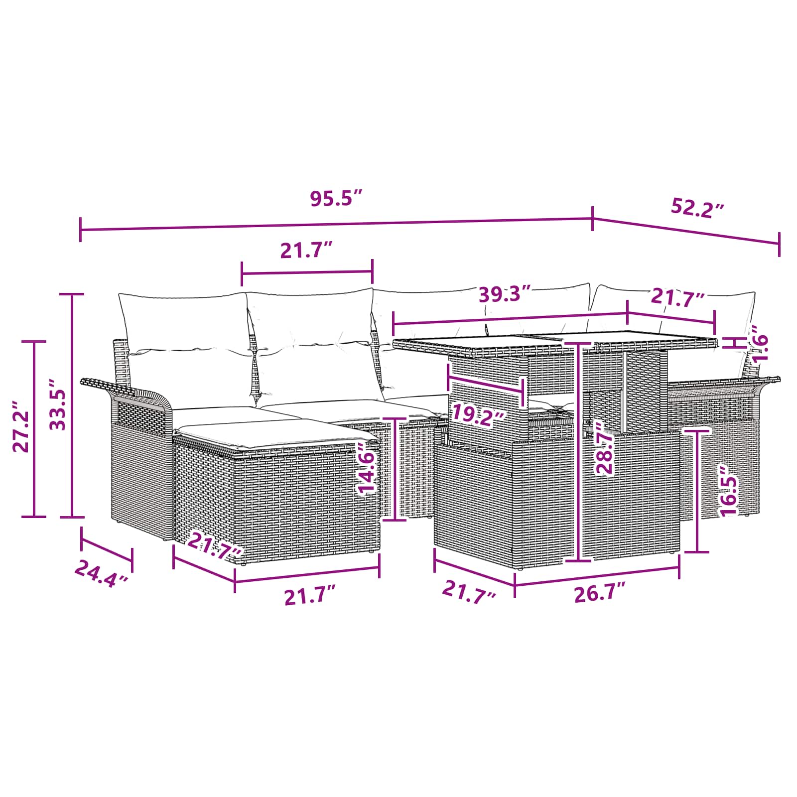 Sodo Sofų Rinkinys su pagalve 7 pcs Pilka Poli ratanas