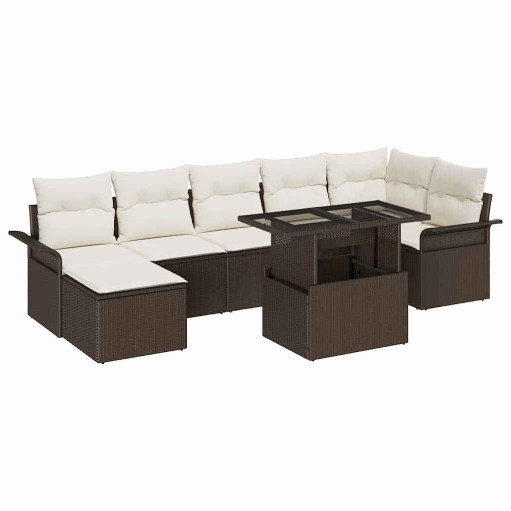 8-piece garden sofa set with cushions brown poly rattan