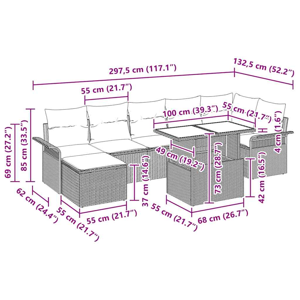 8-piece garden sofa set with cushions light gray poly rattan