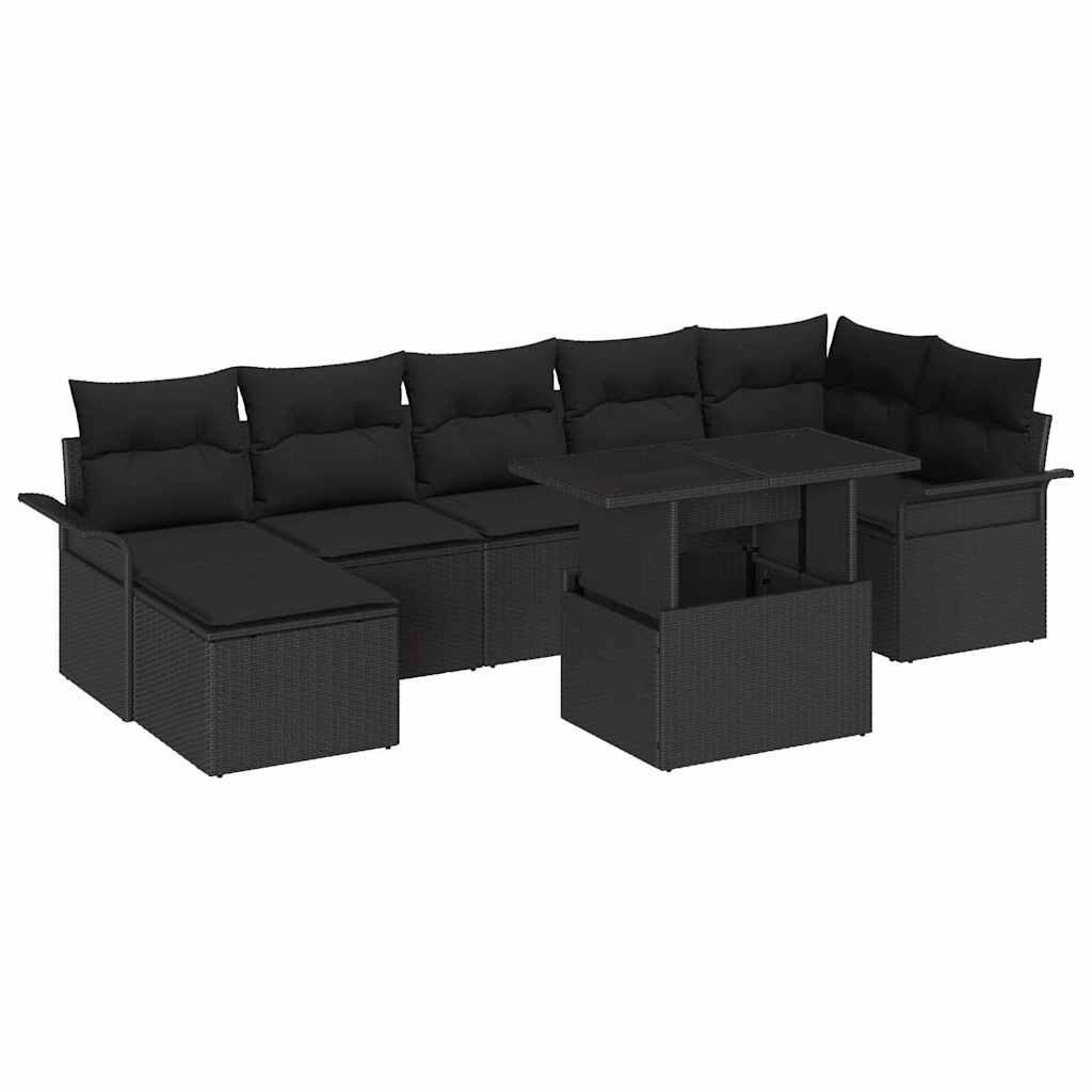 Sodo Sofų Rinkinys su pagalve 8 pcs Juoda Poli ratanas