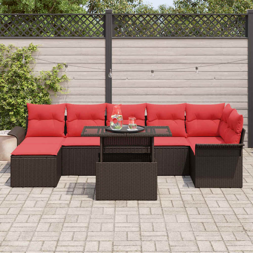 Sodo Sofų Rinkinys su pagalve 8 pcs Ruda Poli ratanas