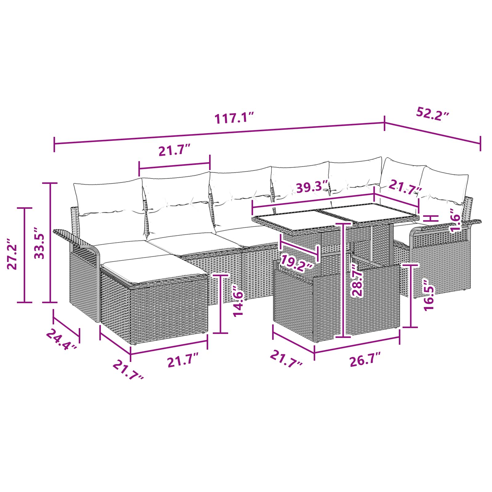 Sodo Sofų Rinkinys su pagalve 8 pcs Pilka Poli ratanas