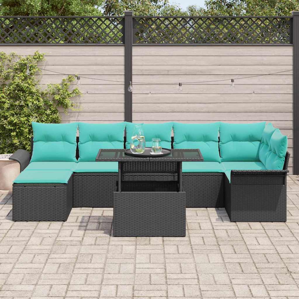Sodo Sofų Rinkinys su pagalve 8 pcs Juoda Poli ratanas