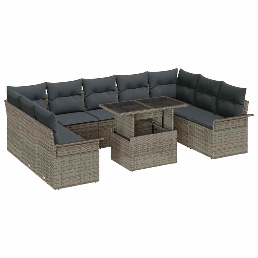 10 dalių sodo sofa rinkinys su pagalvėmis Pilkas Poli Ratano