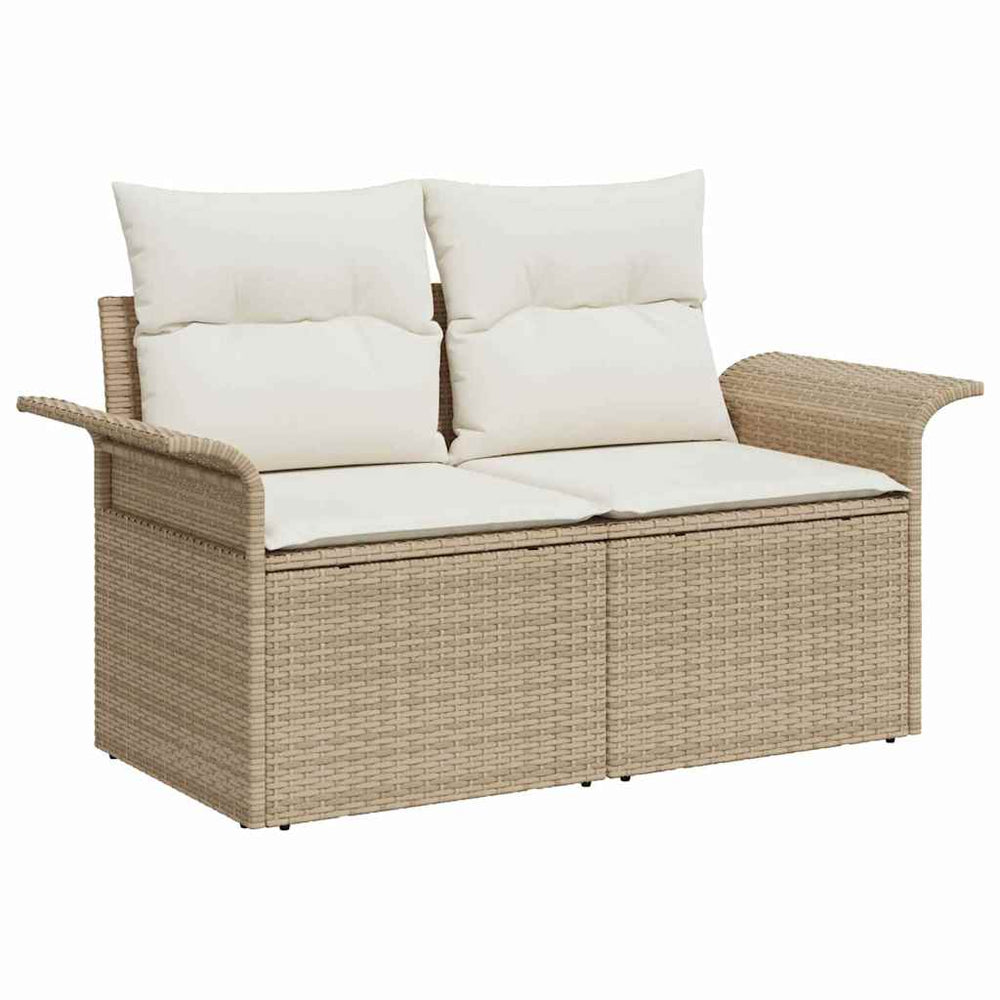 10 Dalių Sodo Sofa Komplektas su Pagalvėlėmis Smėlio Poliratanas