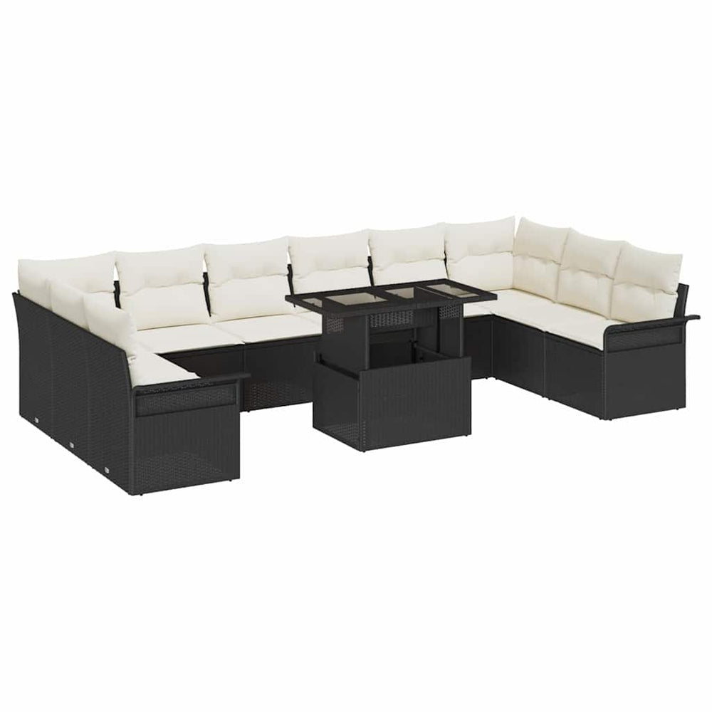 11-piece garden sofa set with cushions black poly rattan