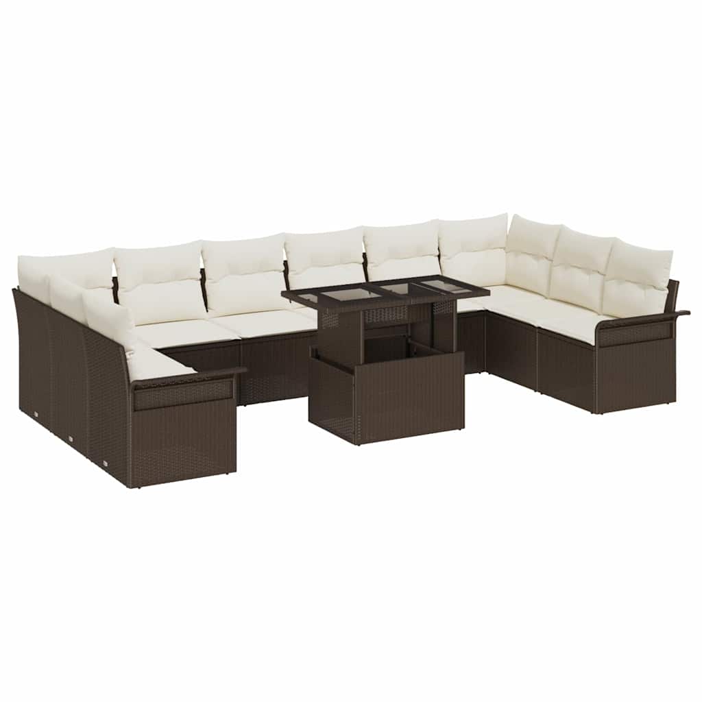 11 dalių sodo sofa rinkinys su pagalvėlėmis ruda poli ratanas