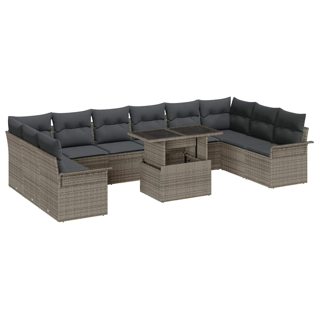 11-Piece Garden Sofa Set with Cushions Grey Poly Rattan