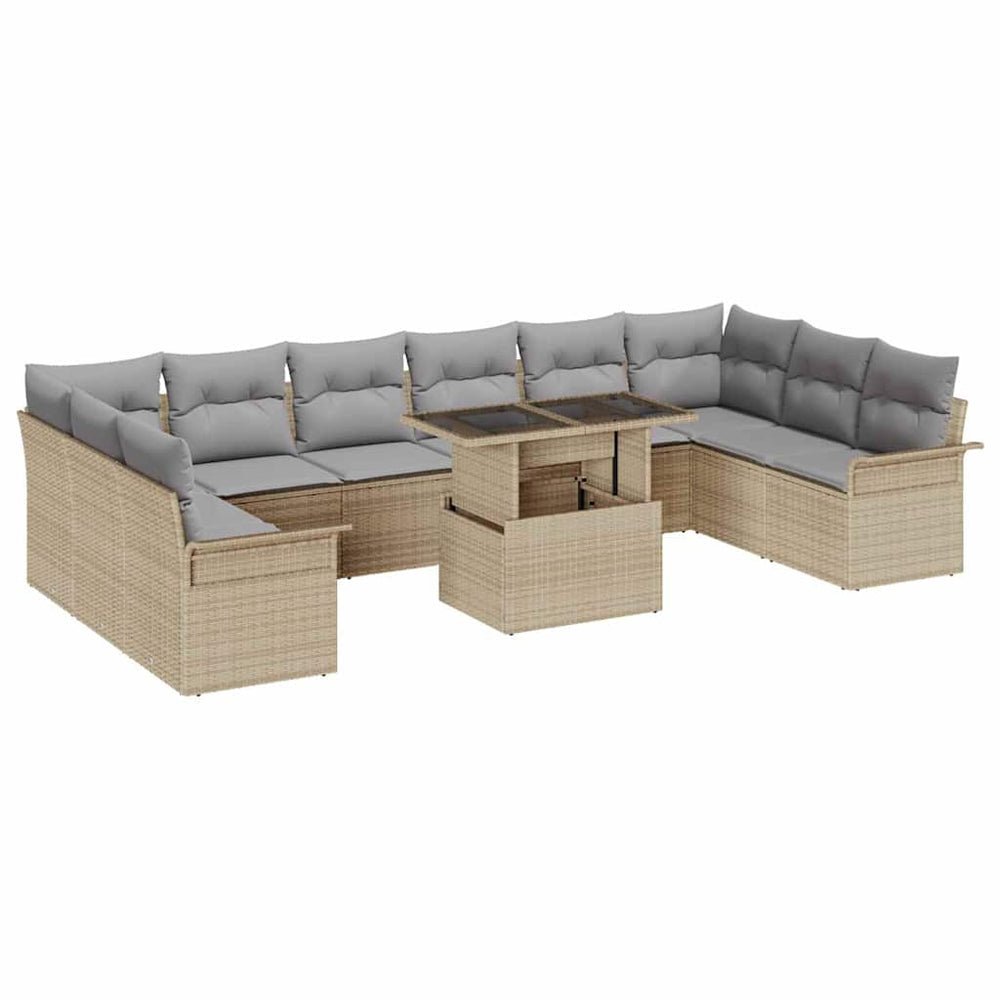 11-piece Garden Sofa Set with Cushions Sand Poly Rattan