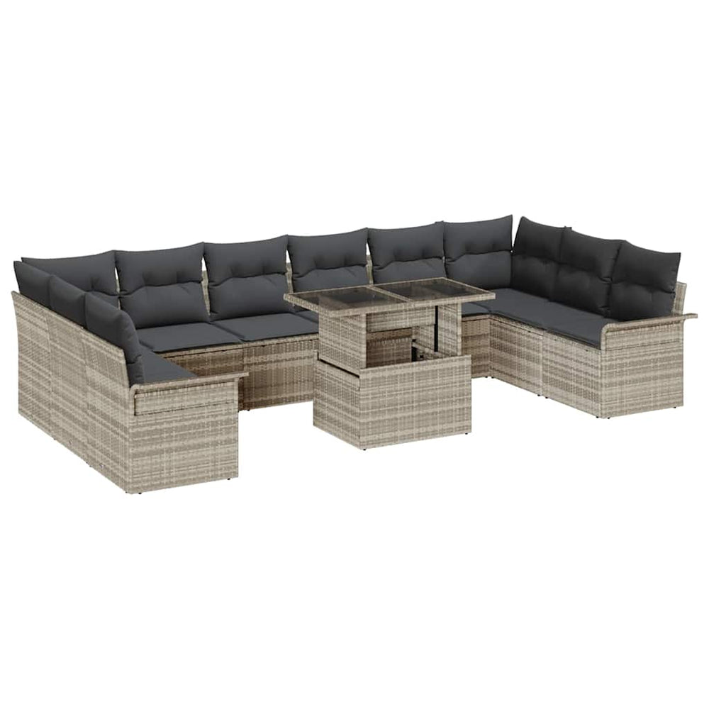 11-piece garden sofa set with cushions light grey poly rattan