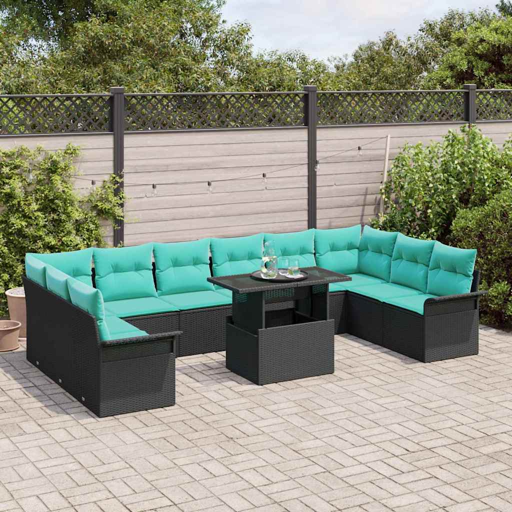 Sodo Sofų Rinkinys su pagalve 11 pcs Juoda Poli ratanas