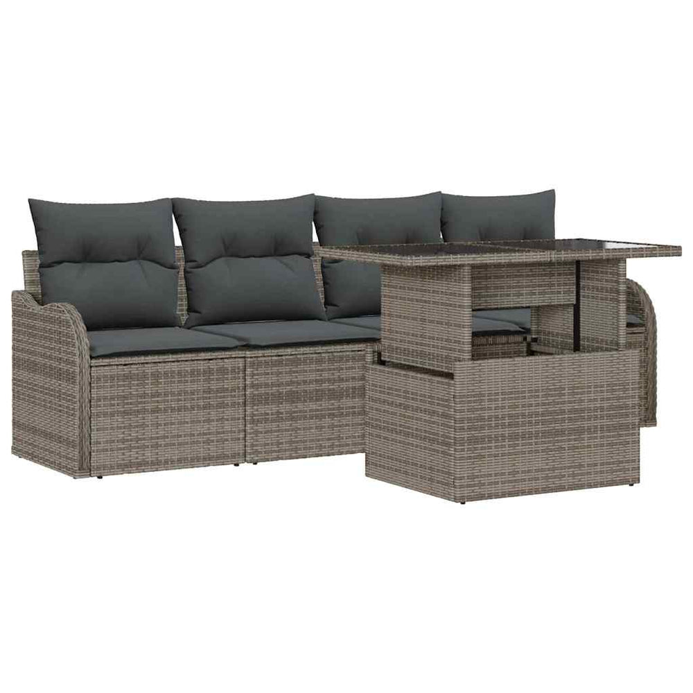 5-piece garden sofa with cushions grey poly rattan