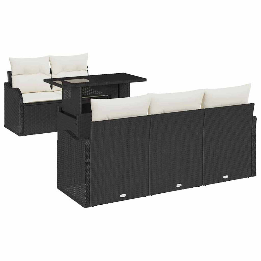6-piece garden sofa set with cushions black poly rattan