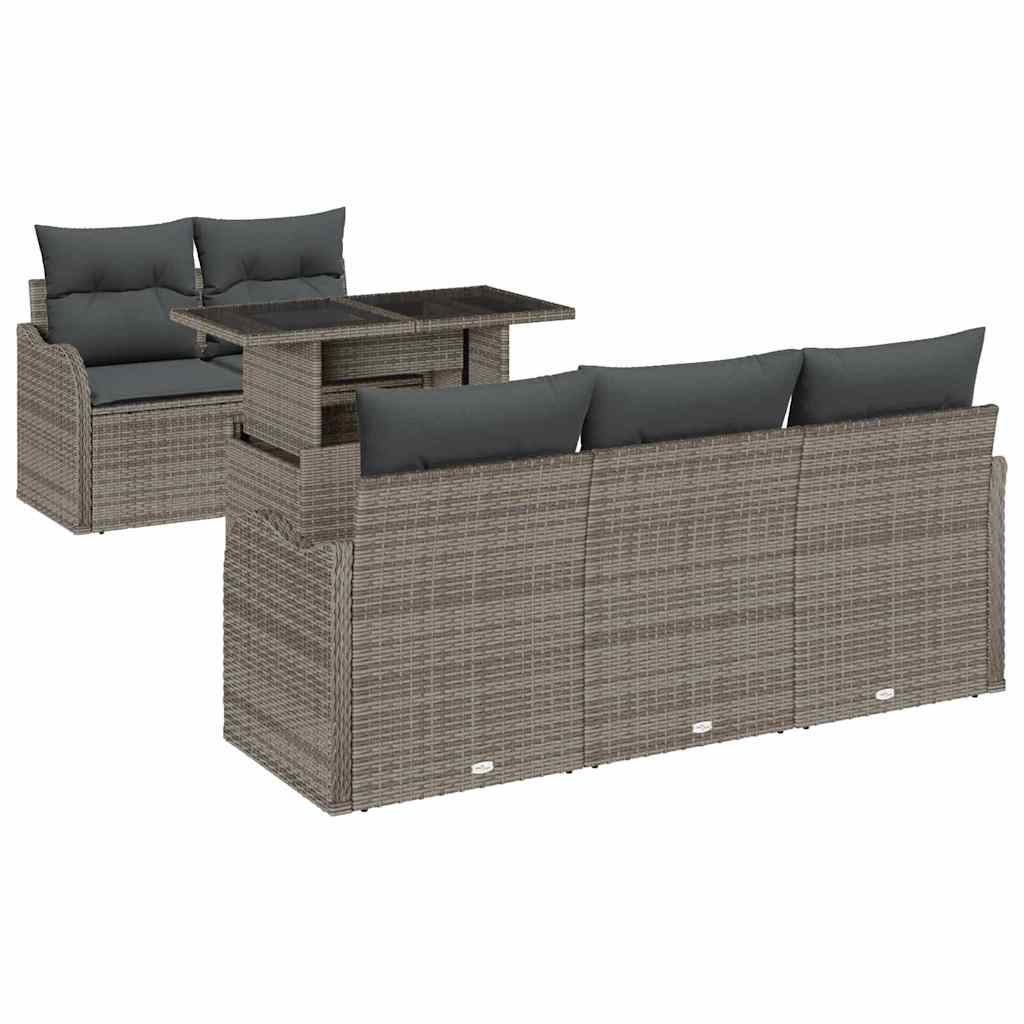 6 dalių sodo sofa komplektas su pagalvėmis pilkas poli ratanas