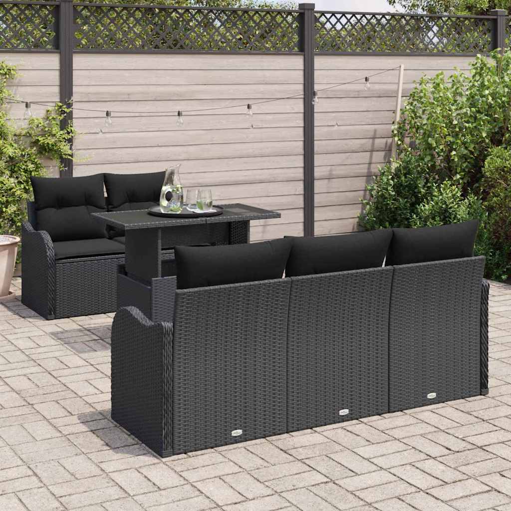 Sodo Sofų Rinkinys su pagalve 6 pcs Juoda Poli ratanas