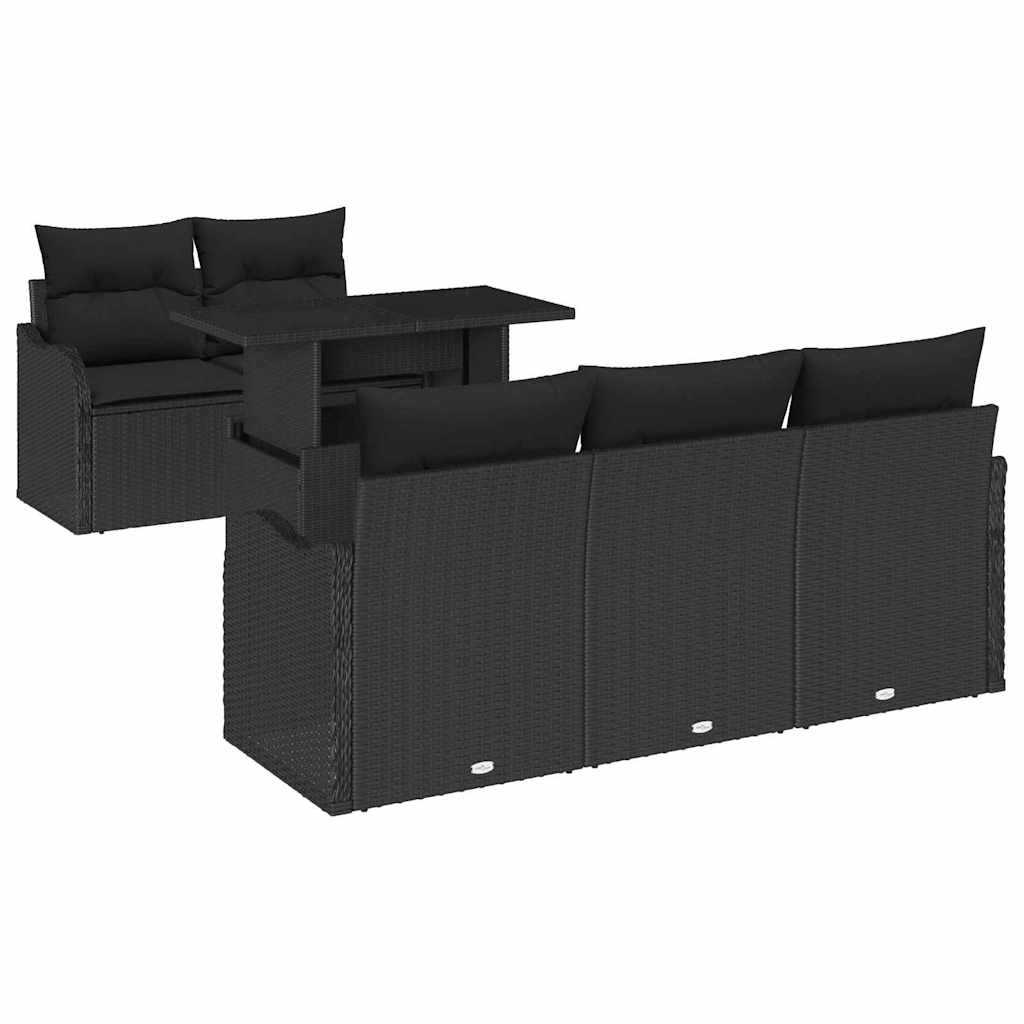 Sodo Sofų Rinkinys su pagalve 6 pcs Juoda Poli ratanas