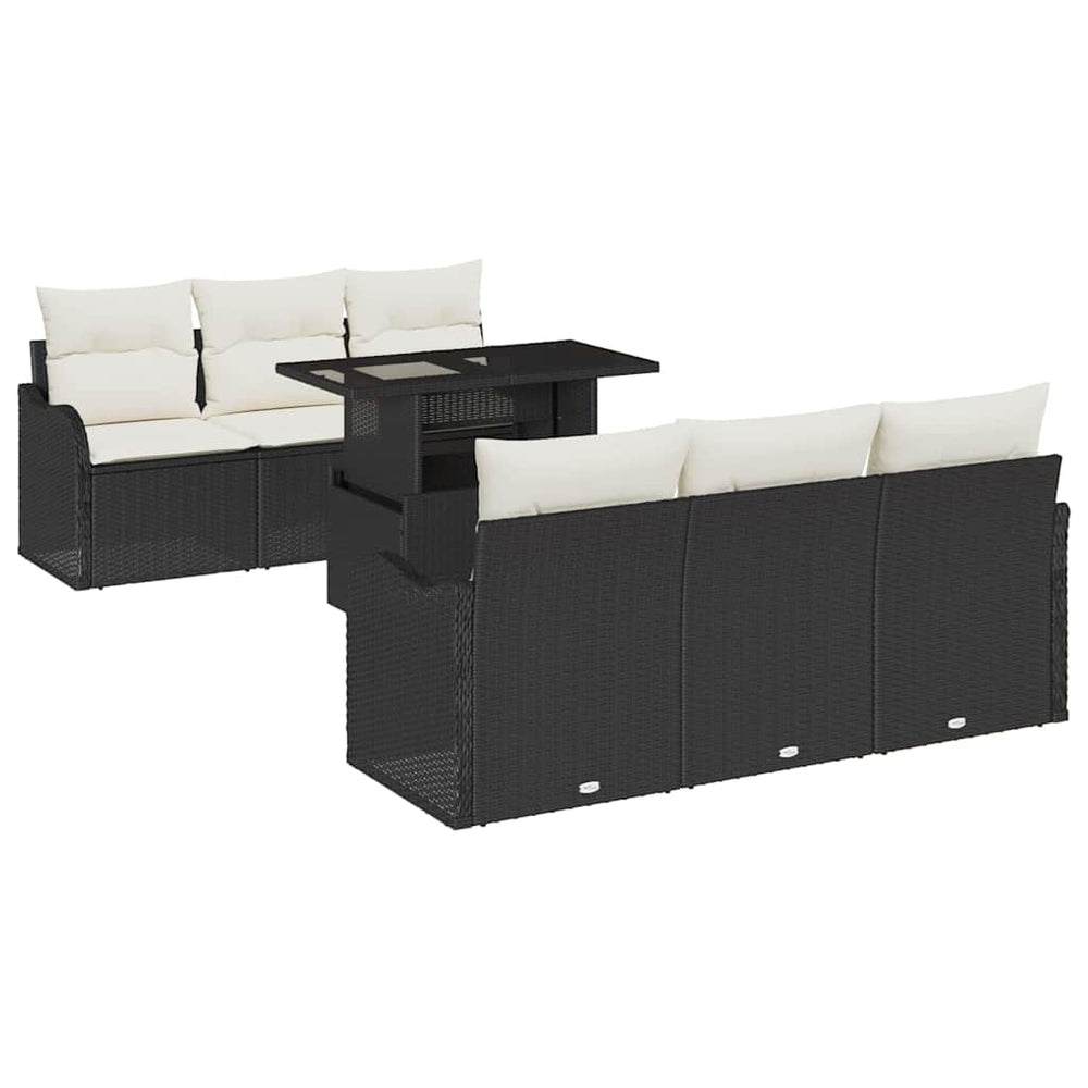 7 Piece Garden Sofa Set with Cushions Black Poly Rattan