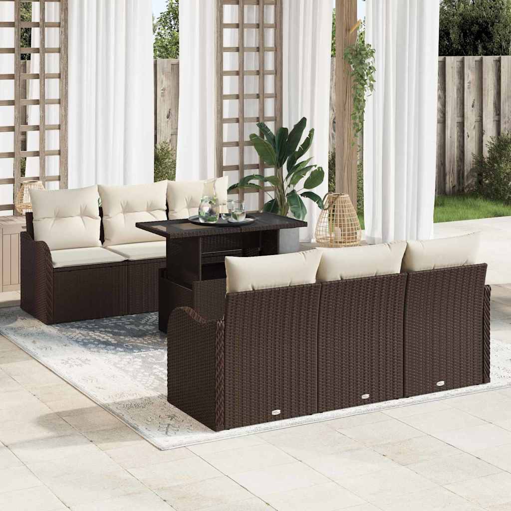 Sodo Sofų Rinkinys su pagalve 7 pcs Ruda Poli ratanas