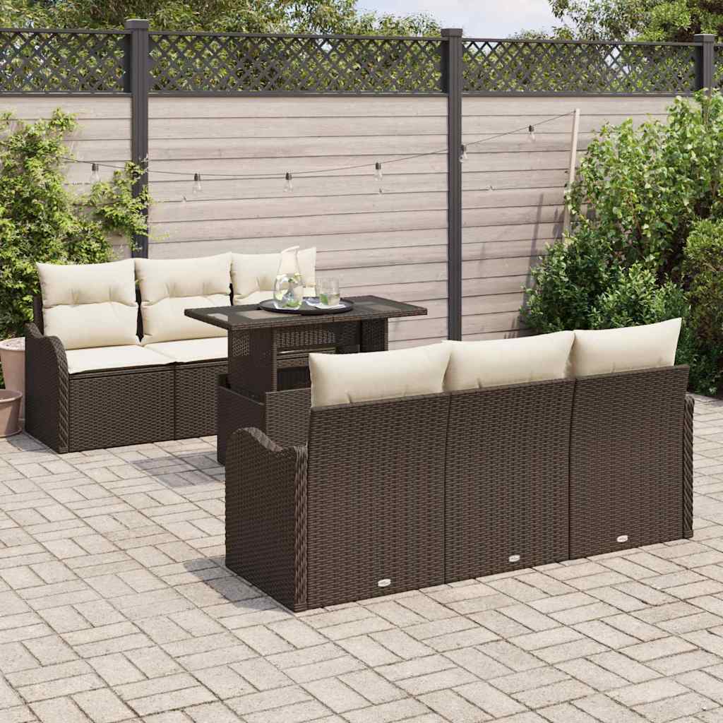 Sodo Sofų Rinkinys su pagalve 7 pcs Ruda Poli ratanas