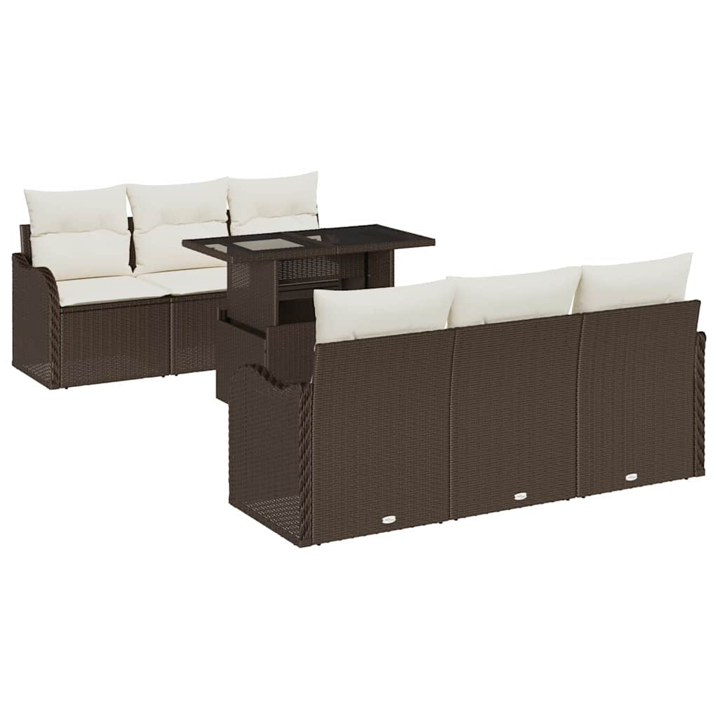 7 dalių sodininkų sofa komplektas su pagalvėlėmis ruda poli ratanas