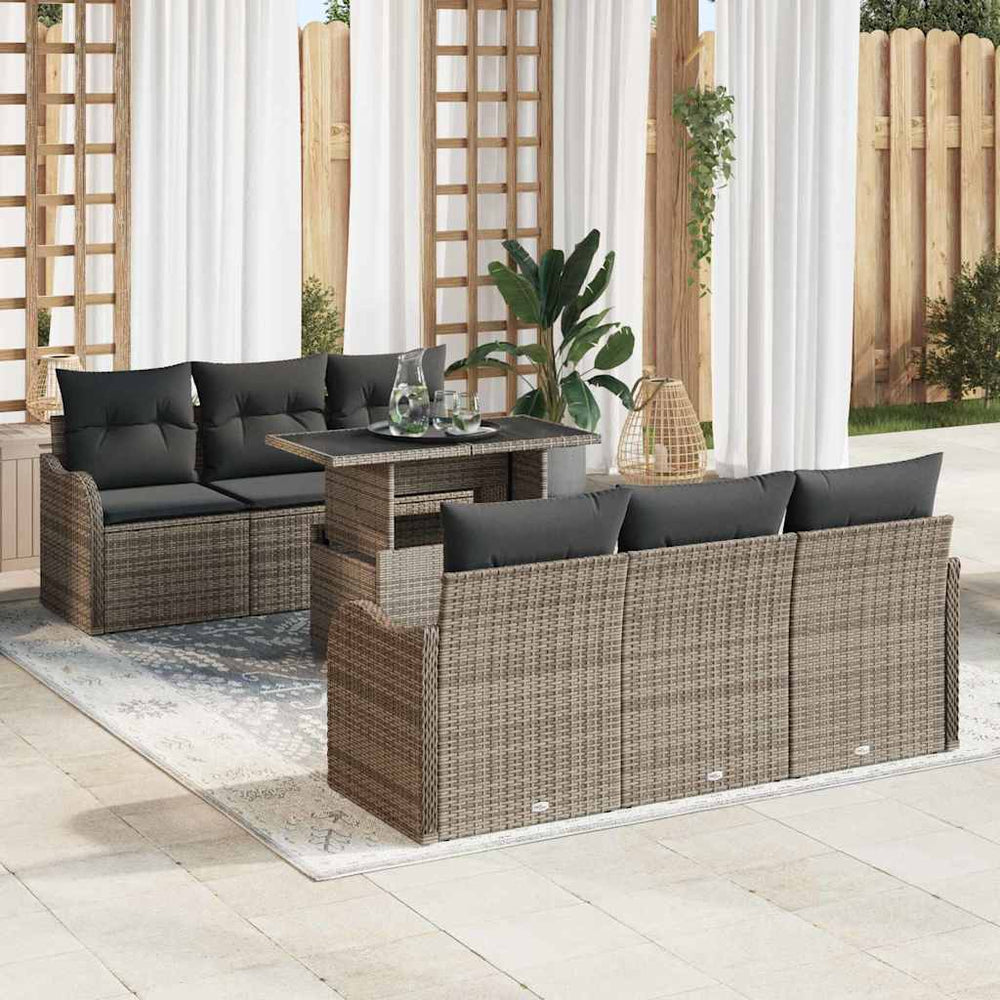 7 dalių sodo sofa komplektas su pagalvėlėmis Pilka Poli ratanas