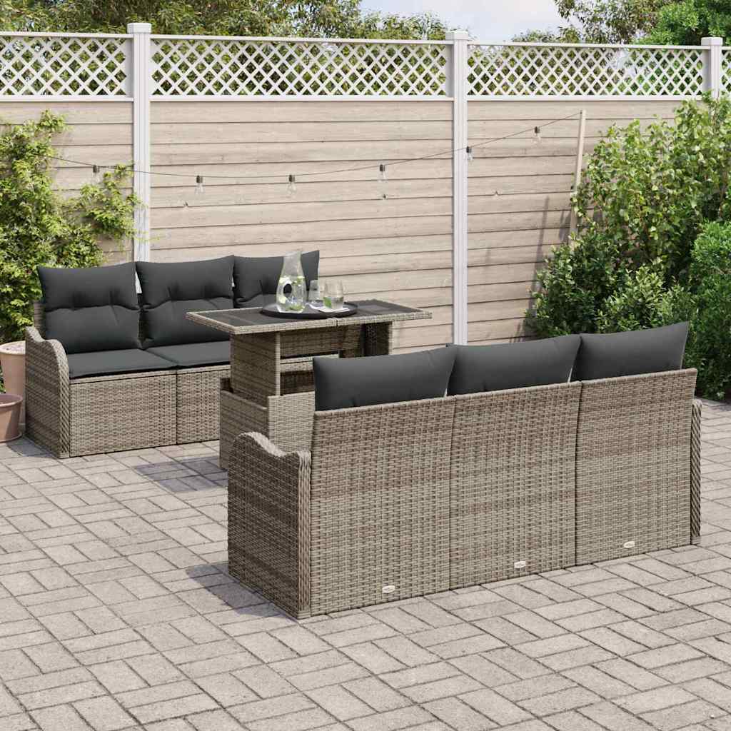 7 dalių sodo sofa komplektas su pagalvėlėmis Pilka Poli ratanas
