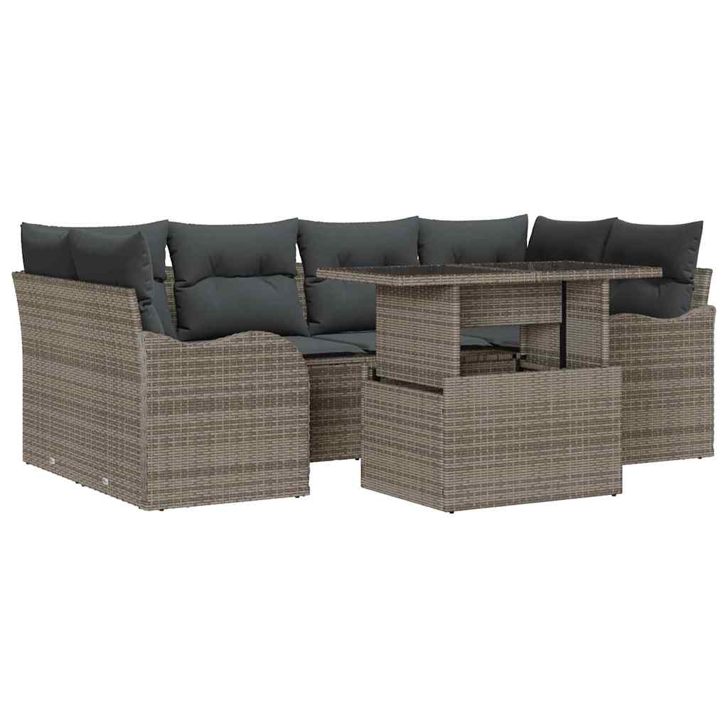 7-Piece Garden Sofa Set with Cushions Grey Poly Rattan