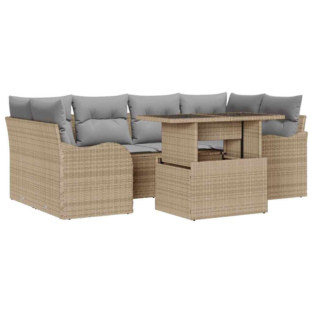 7-piece garden sofa set with cushions - sand poly rattan