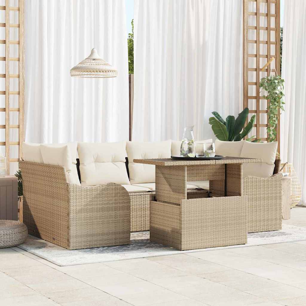 Sodo Sofų Rinkinys su pagalve 7 pcs Smėlio Poli ratanas