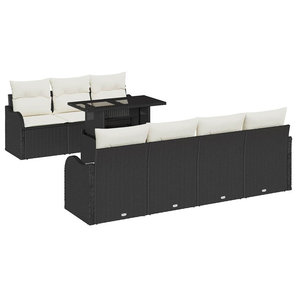 8-piece garden sofa set with cushions black poly rattan