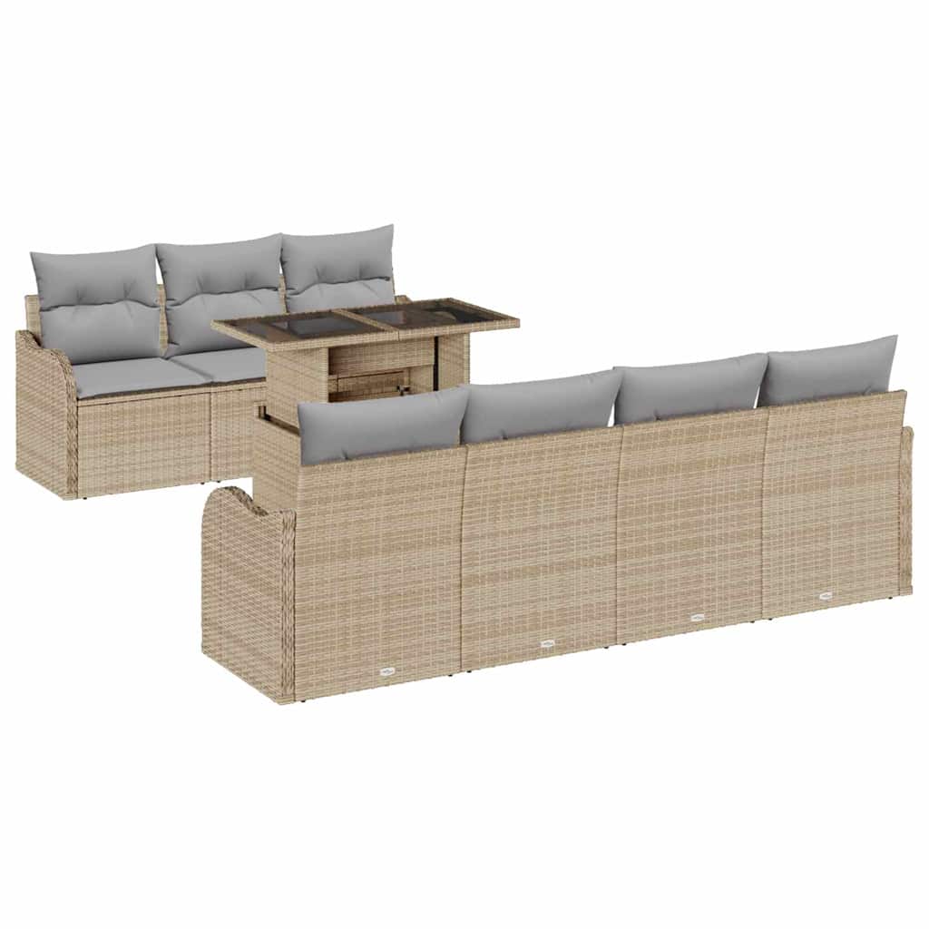 8 Dalių Sodo Sofa Komplektas su Pagalvėmis Smėlio Poli Ratanas