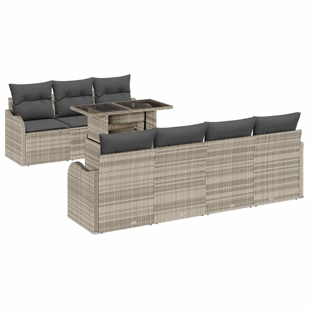 8-Piece Garden Sofa Set with Cushions Light Grey Poly Rattan