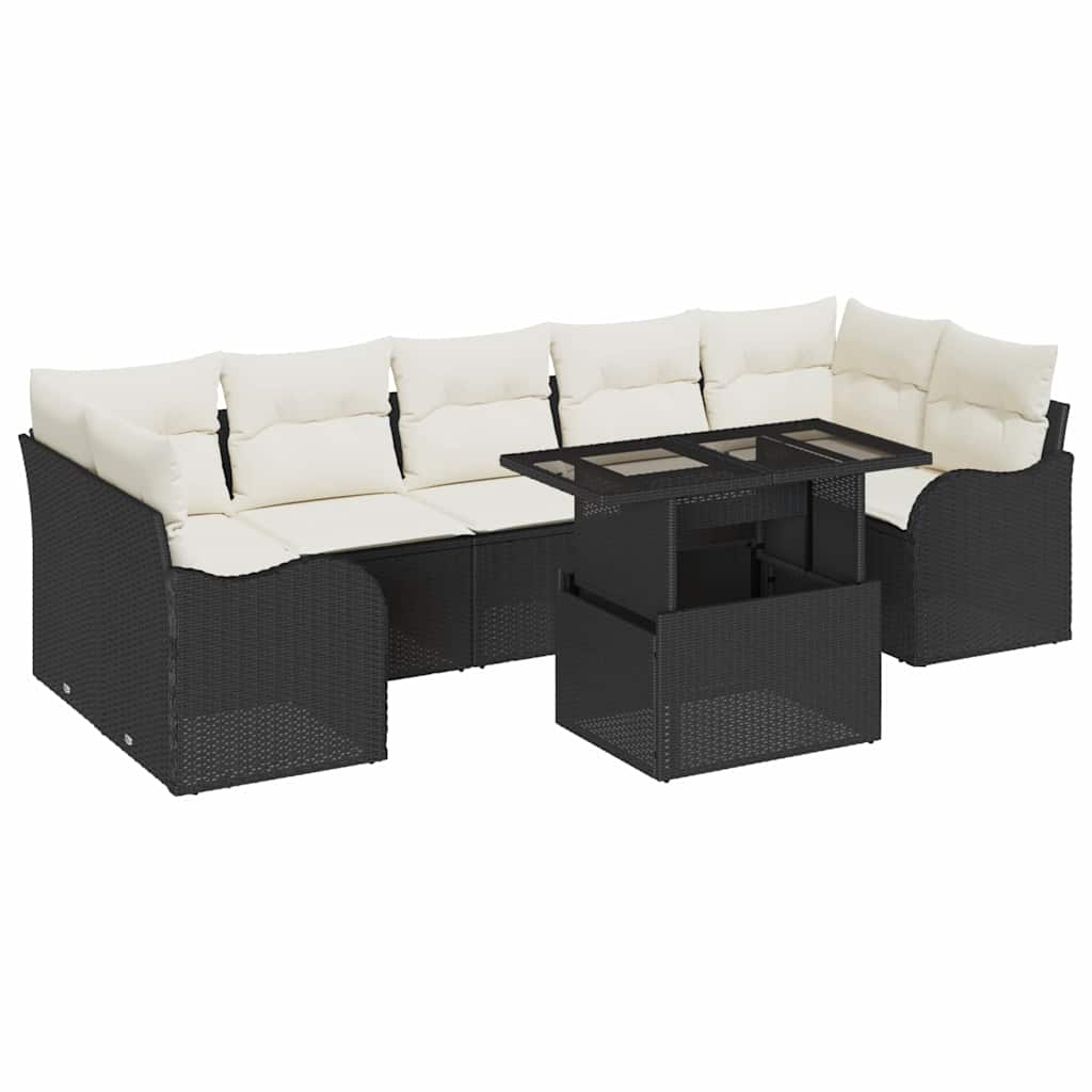 8 dalių sodo sofa komplektas su pagalvėlėmis juodas poliratanas