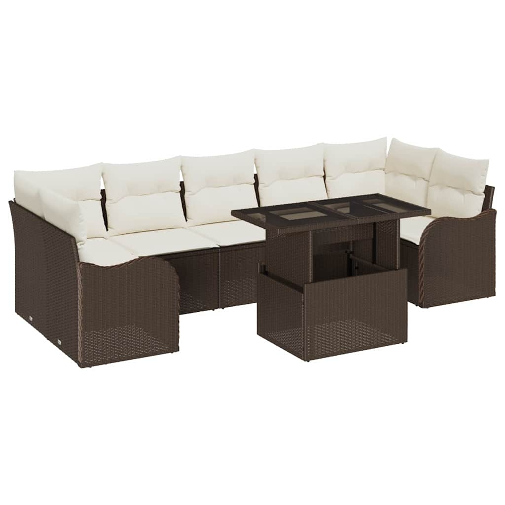 8 dalių sodo sofa rinkinys su pagalvėlėmis, ruda, poliratanas