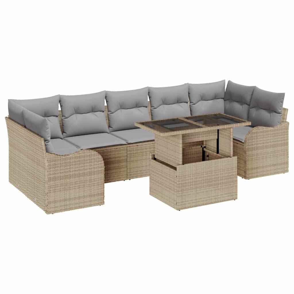 8 dalių sodo sofa komplektas su pagalvėmis Smėlinis poli ratanas