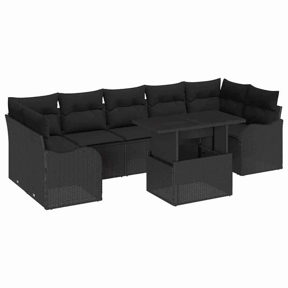 8-Piece Garden Sofa Set with Cushions Black Poly Rattan