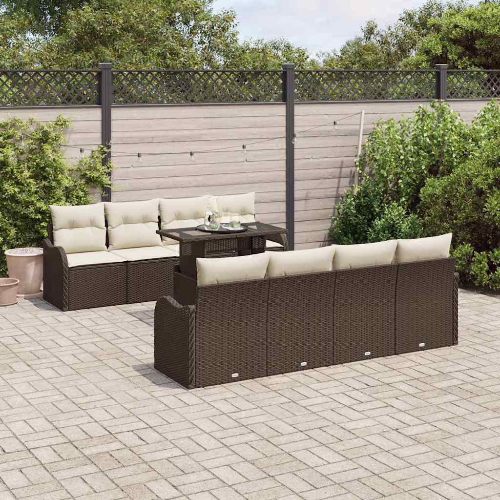 Sodo Sofų Rinkinys su pagalve 9 pcs Ruda Poli ratanas