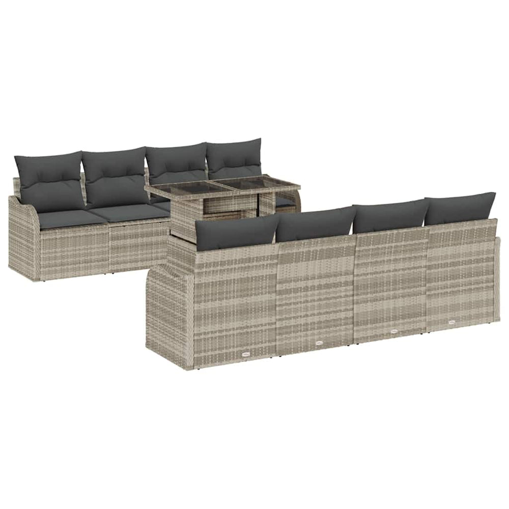 10-Piece Garden Sofa Set with Cushions Light Grey Poly Rattan