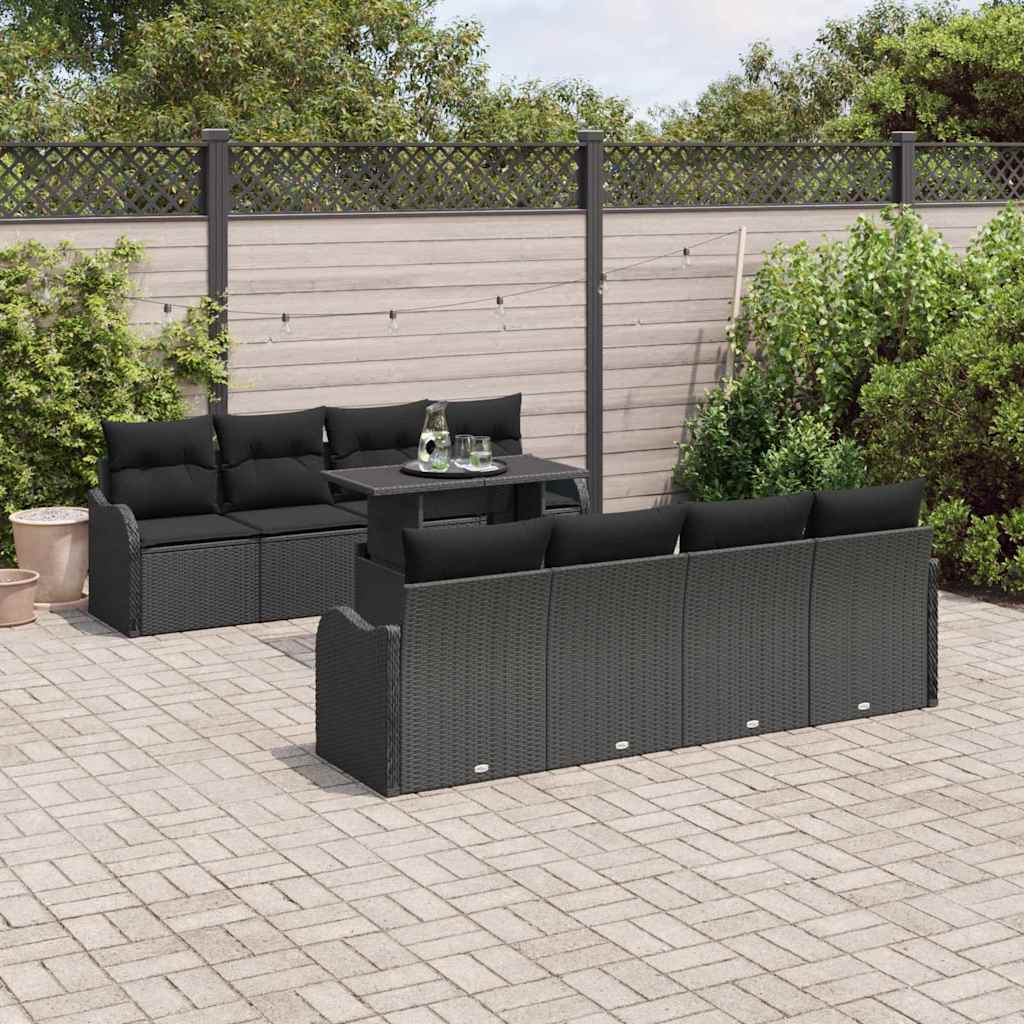 Sodo Sofų Rinkinys su pagalve 9 pcs Juoda Poli ratanas