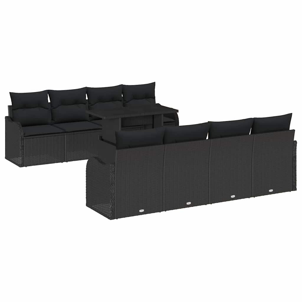 Sodo Sofų Rinkinys su pagalve 9 pcs Juoda Poli ratanas