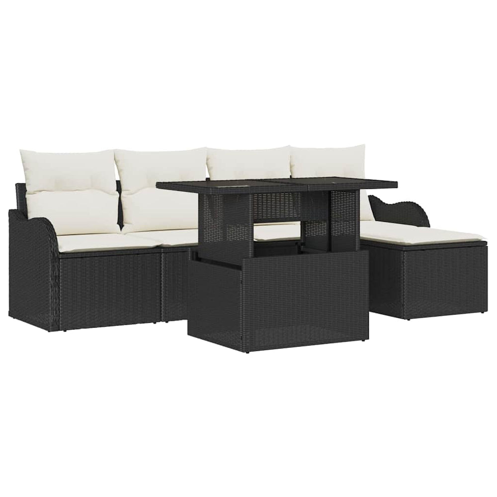 6 Piece Garden Sofa Set with Cushions Black Poly Rattan