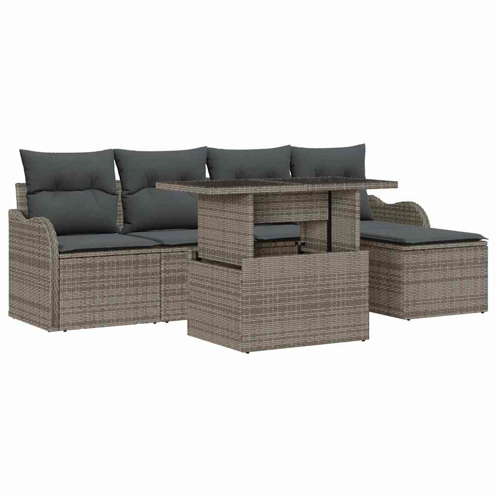 6-Piece Garden Sofa Set with Cushions Grey Poly Rattan