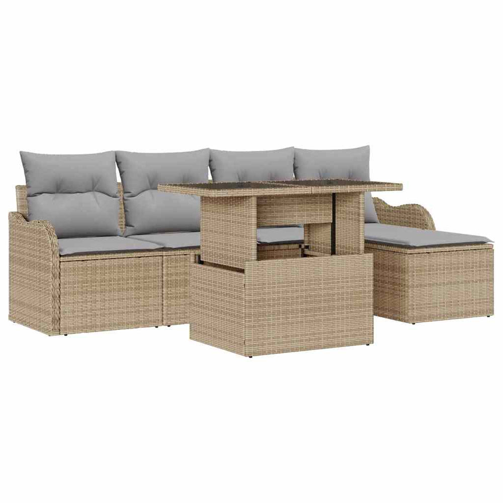 6-Piece Garden Sofa Set with Cushions Beige Poly Rattan
