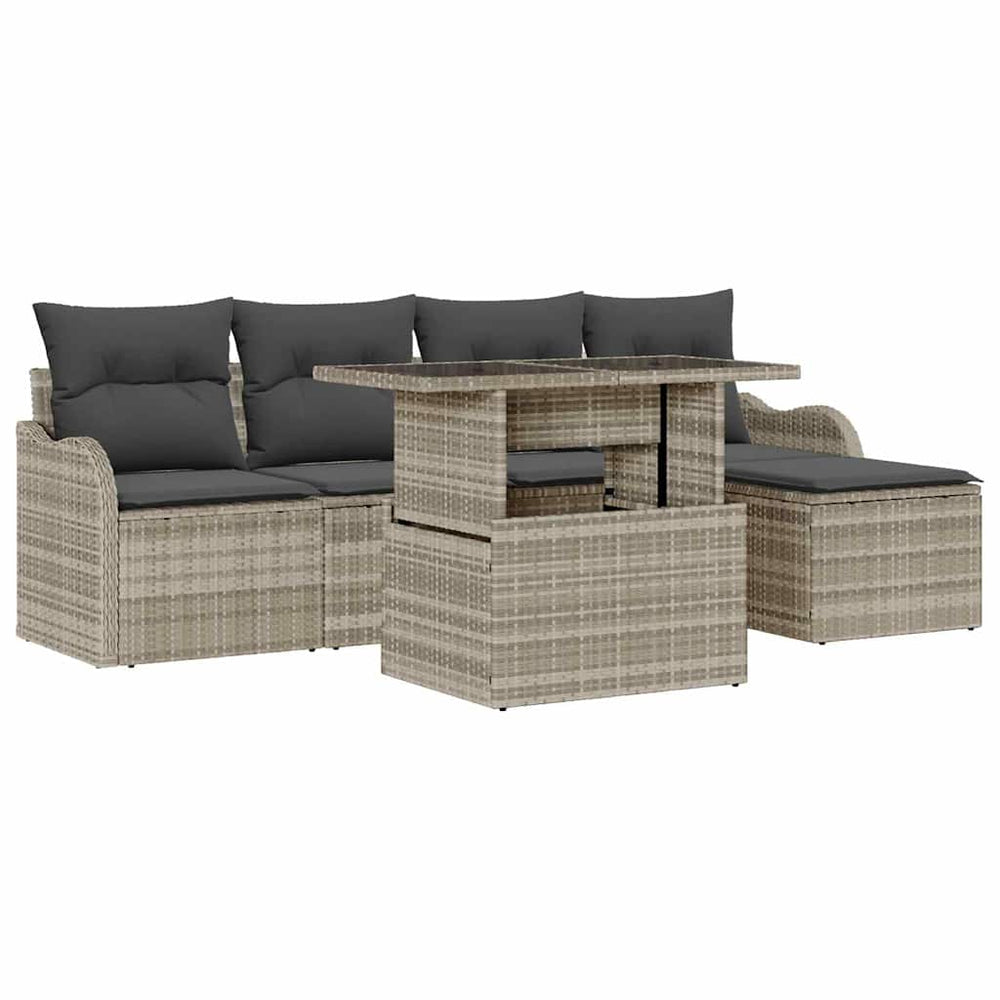 6 dalių sodo sofa rinkinys su pagalvėlėmis šviesiai pilkai poli ratanas