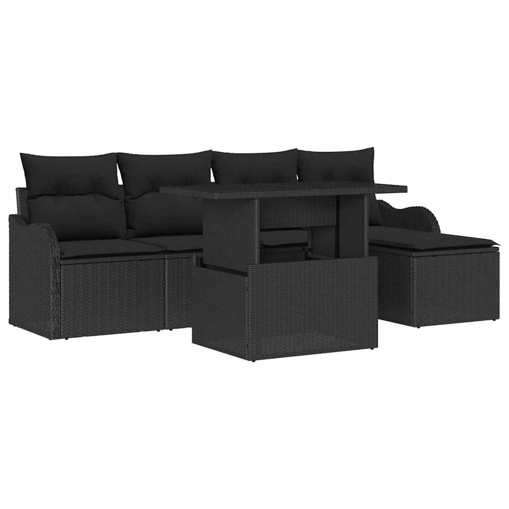 6 dalių sodo sofa su pagalvėmis juoda poli ratanas