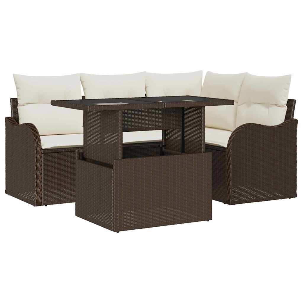 5 dalių sodo sofa rinkinys su pagalvėm rudo poli ratanas